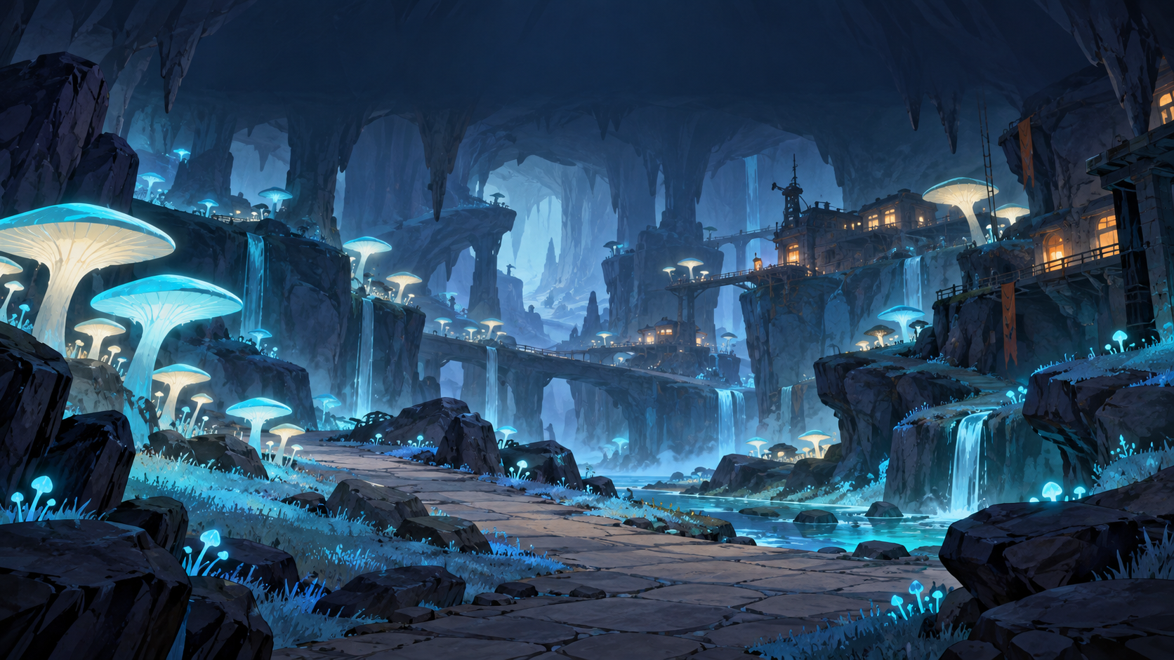 Glowing cavern landscape